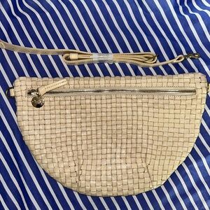 Clare V. Grande Fanny in buttercream woven check leather